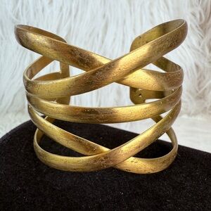 Gorgeous, aged brasstone, weighted vintage wide cuff bracelet